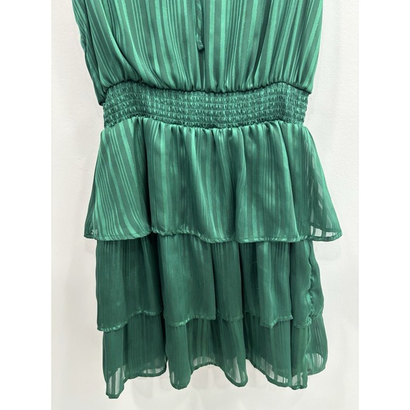 Draper James Green Striped Ruffle Dress Small Smocked Waist Tiered Metallic - Picture 5 of 10